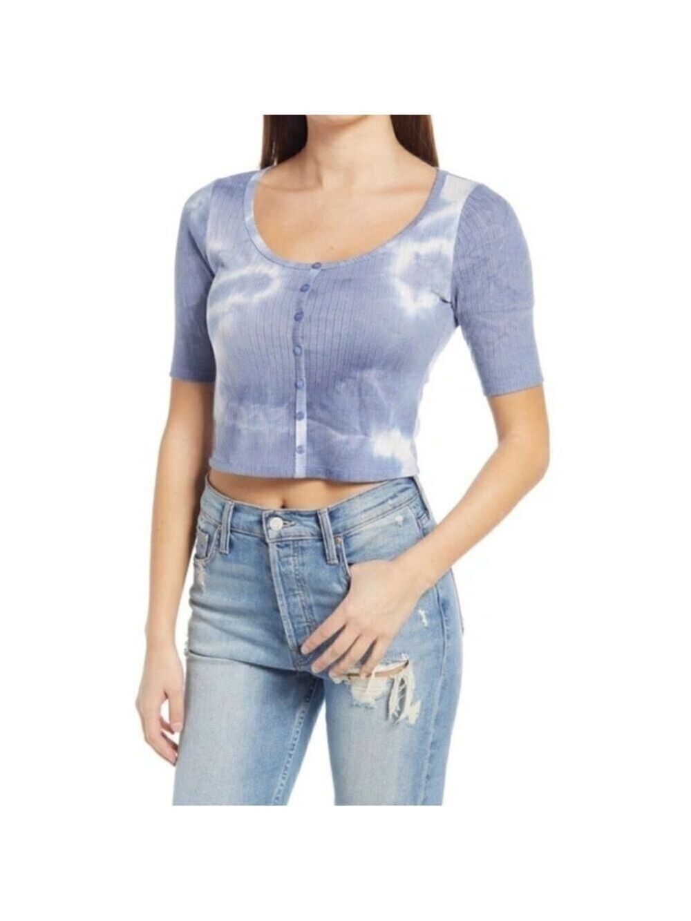 New Nordstrom All In Favor | Marled Tie Dye Rib Top in Denim